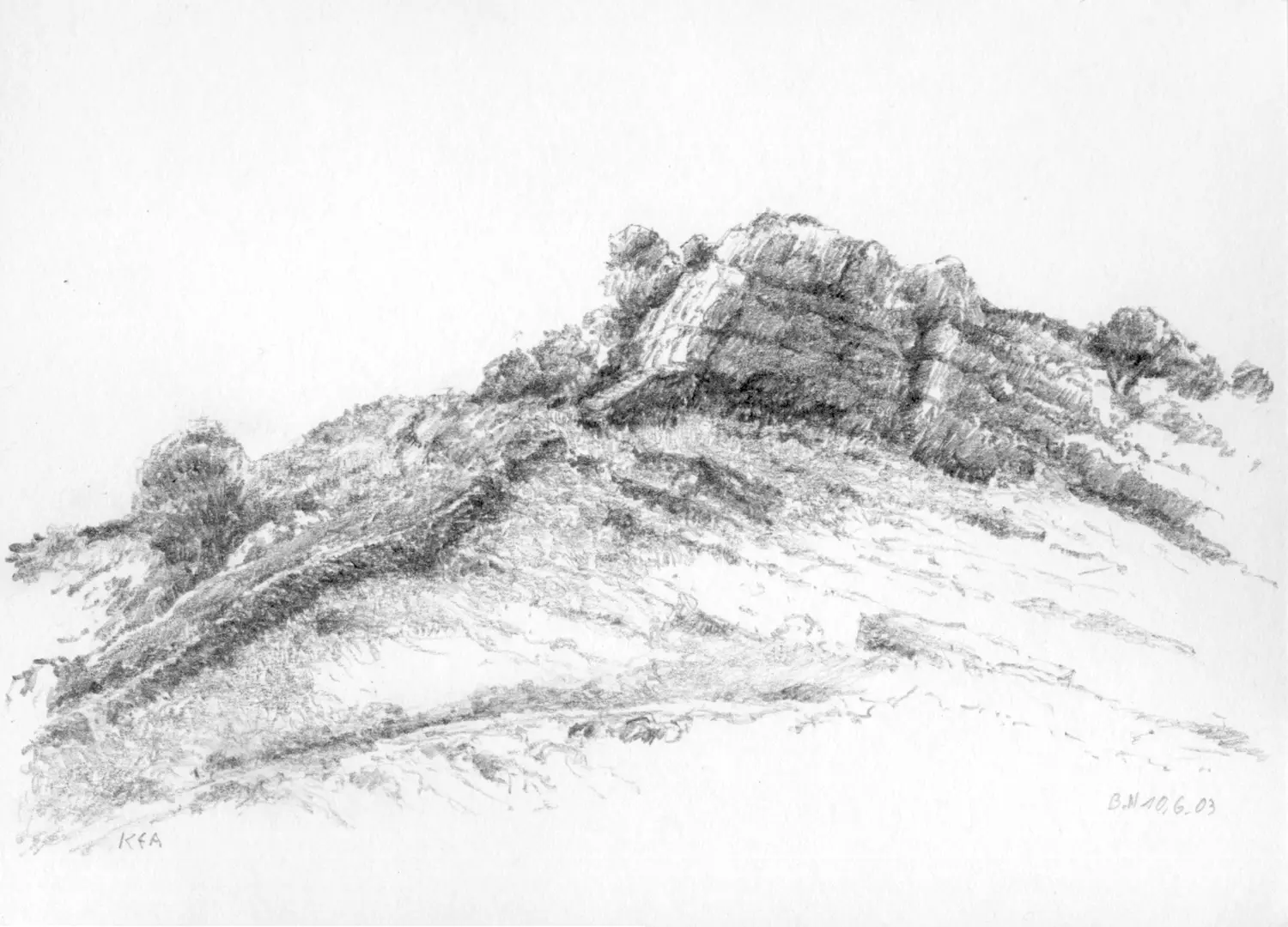 19 ´Felshügel´(Kea) Bleistiftzeichnung