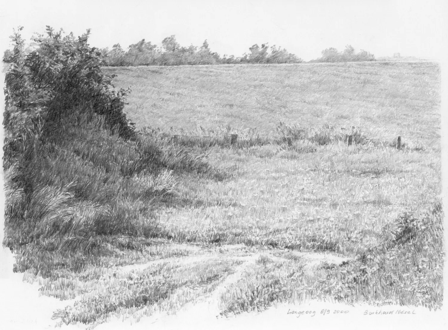 10 ´ Deich´(Langeoog) Bleistiftzeichnung